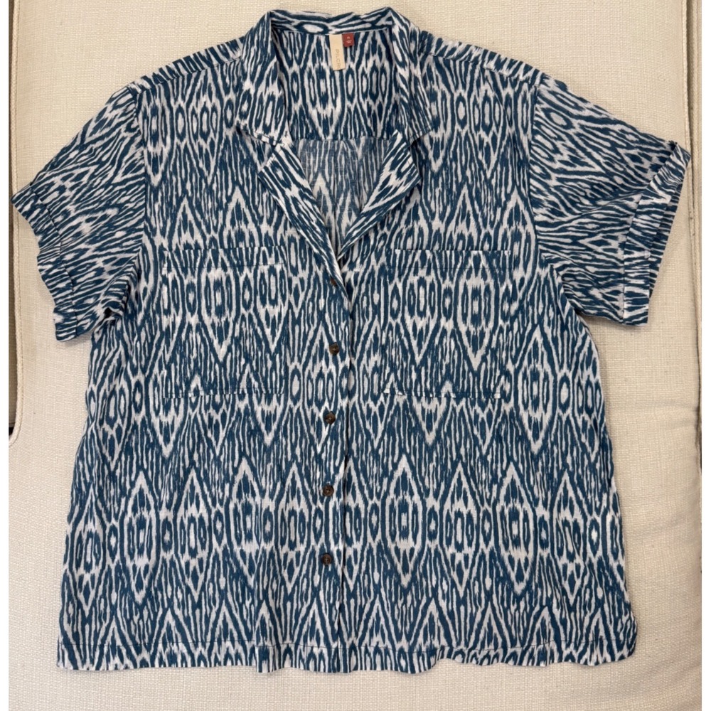 Pilcro Button Down Shirt Womens XL Ikat Diamond Print Cotton Excellent
